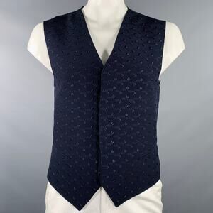 CARLO PIGNATELLI Size 44 Navy Embroidery Acetate Wool Vest
